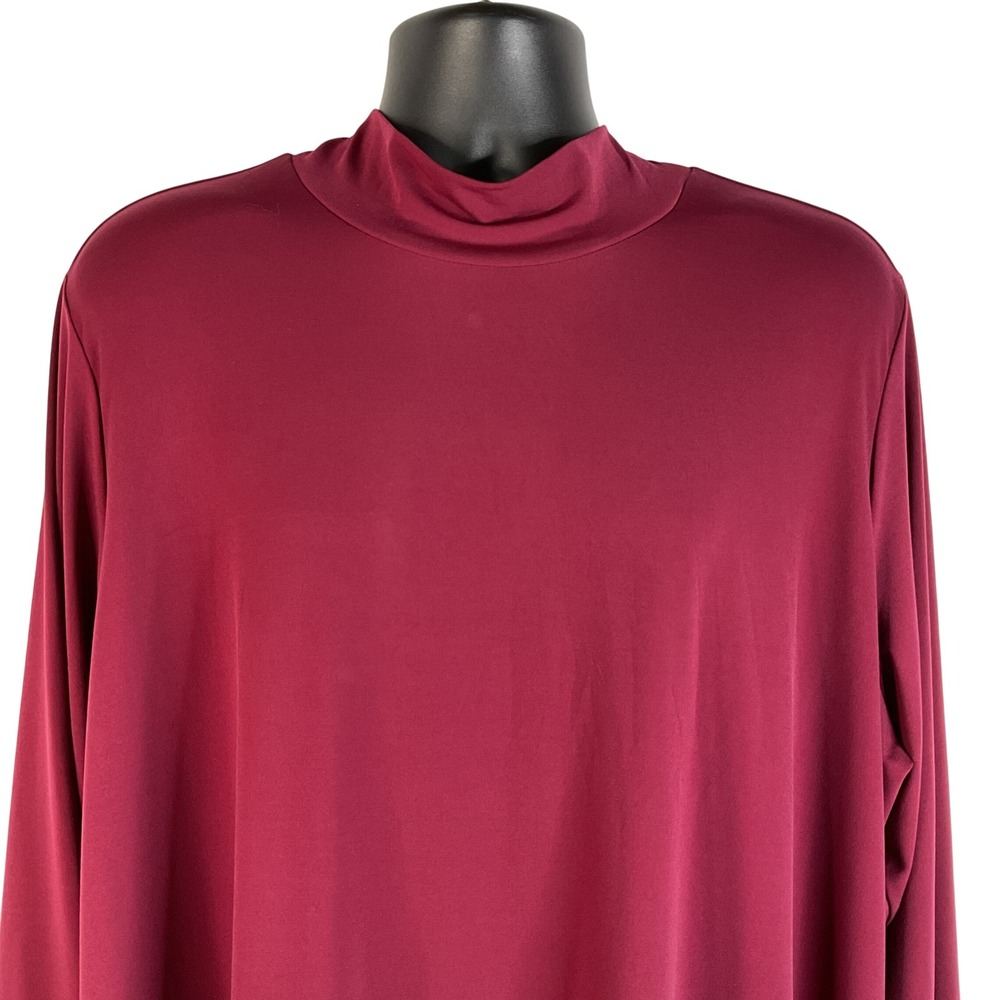Susan‎ Graver Modern Essentials Burgundy Mock Neck Long Sleeve Top Plus Size 3X
